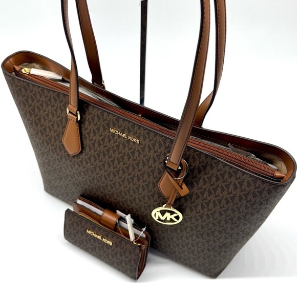 Michael Kors Sheila Large Signature Logo Tote Bag & Matching Bifold Wallet Brown - Picture 9 of 13